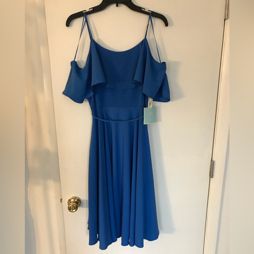 Blue CeCe Cold Shoulder Tea Length Dress, size 12